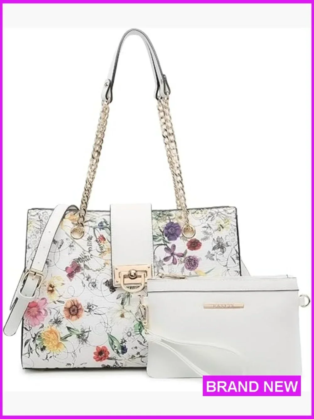 Satchel Tote Bag with Matching Clutch Faux Leather Versatile Shoulder Hobo